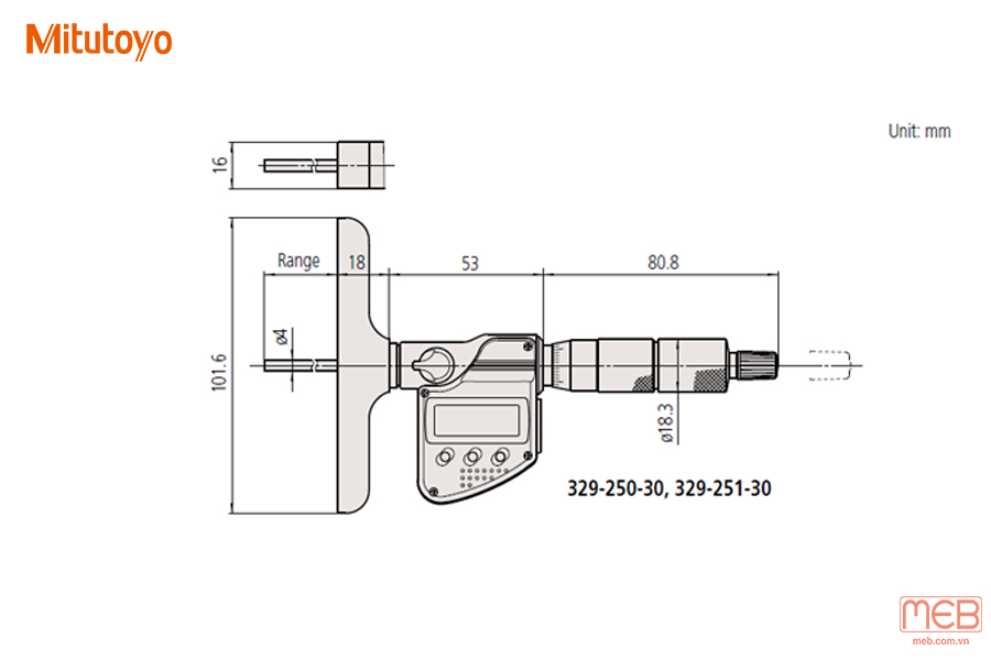 Thước đo sâu series 329, 129 Mitutoyo