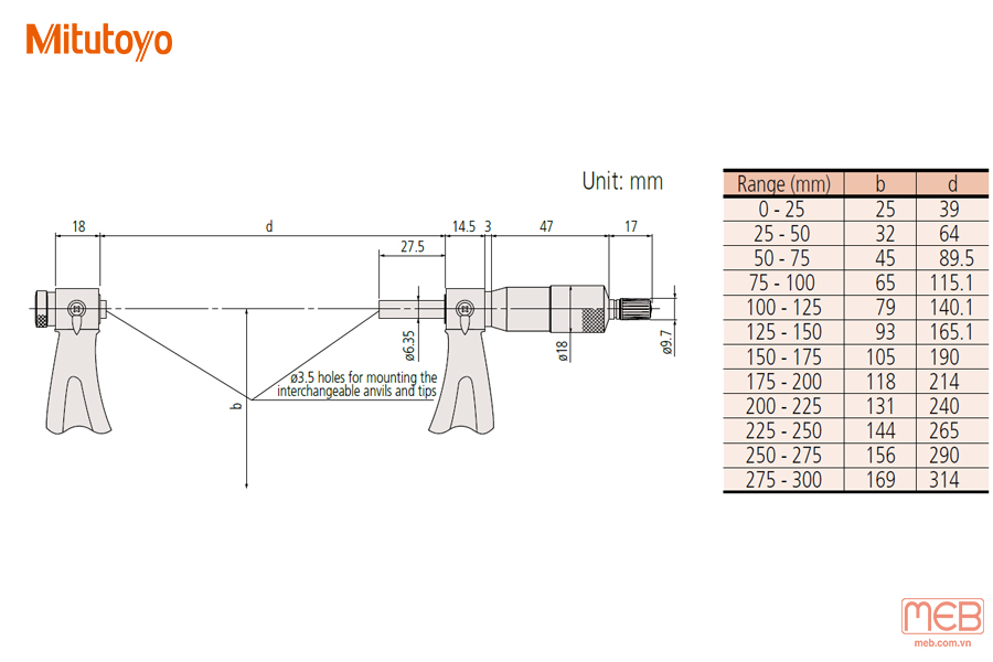 Panme đo ngoài cơ khí đo ren vít với đầu đo hoán đổi series 126 Mitutoyo