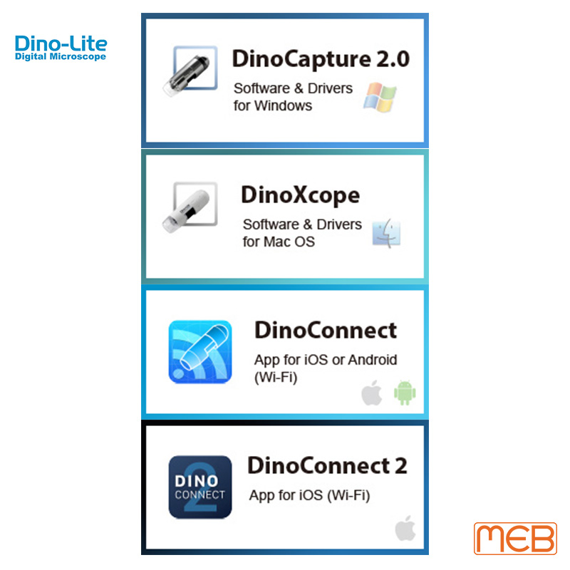 Phần mềm Dino-lite kết nối Wifi, Bluetooth, USB cho Windows, Mac OS, điện thoại Android, iOS