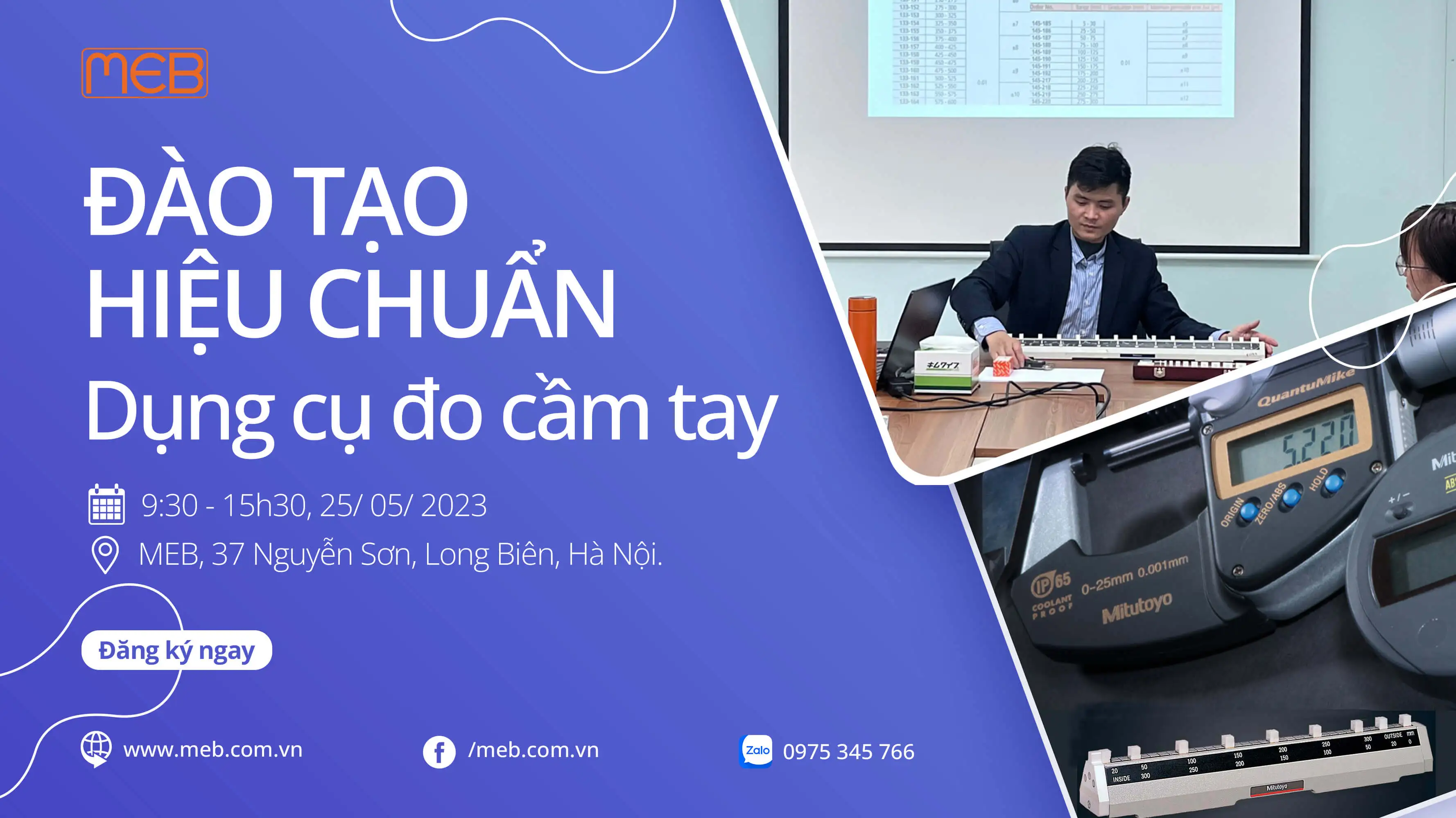 đào tạo hiệu chuẩn thiết bị đo, chỉnh panme, thước cặp, đồng hồ so