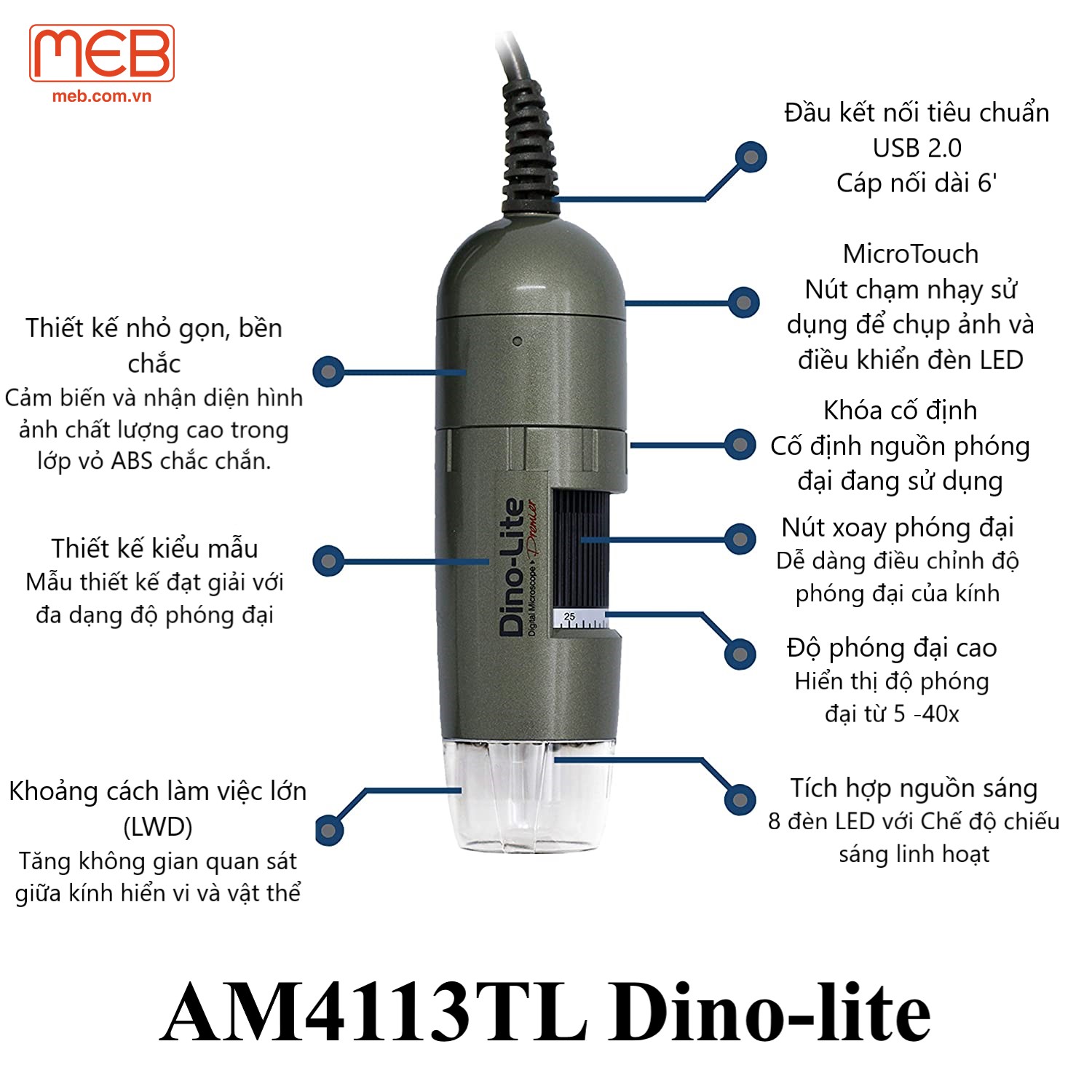 cấu tạo kính hiển vi Dino lite