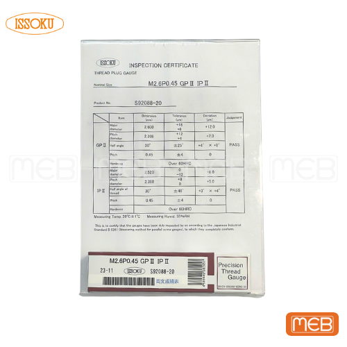 M2.6x0.45.Cer.png Giấy chứng nhận dưỡng kiểm ren ISSOKU