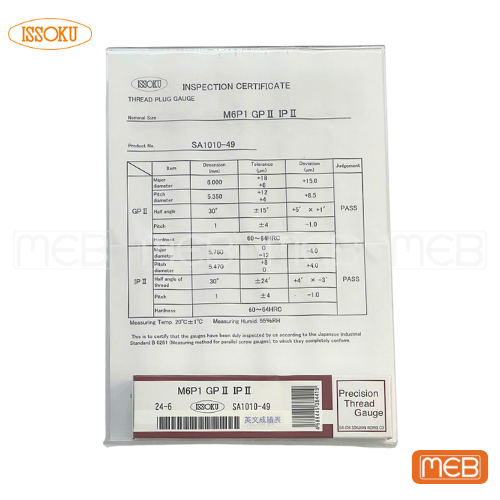 M6x1.Cer.png Giấy chứng nhận dưỡng kiểm ren ISSOKU