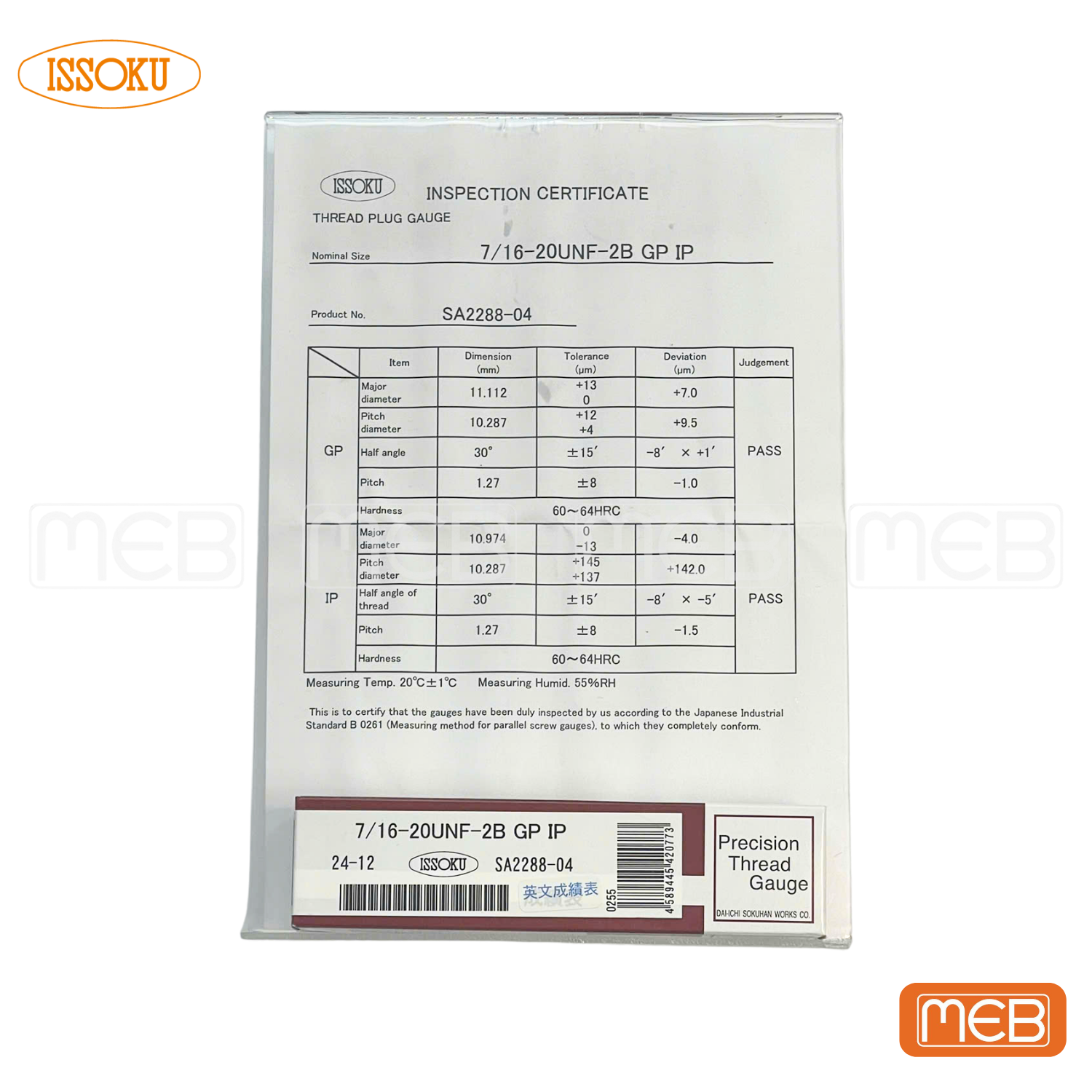 Giấy chứng nhận dưỡng kiểm ren ISSOKU