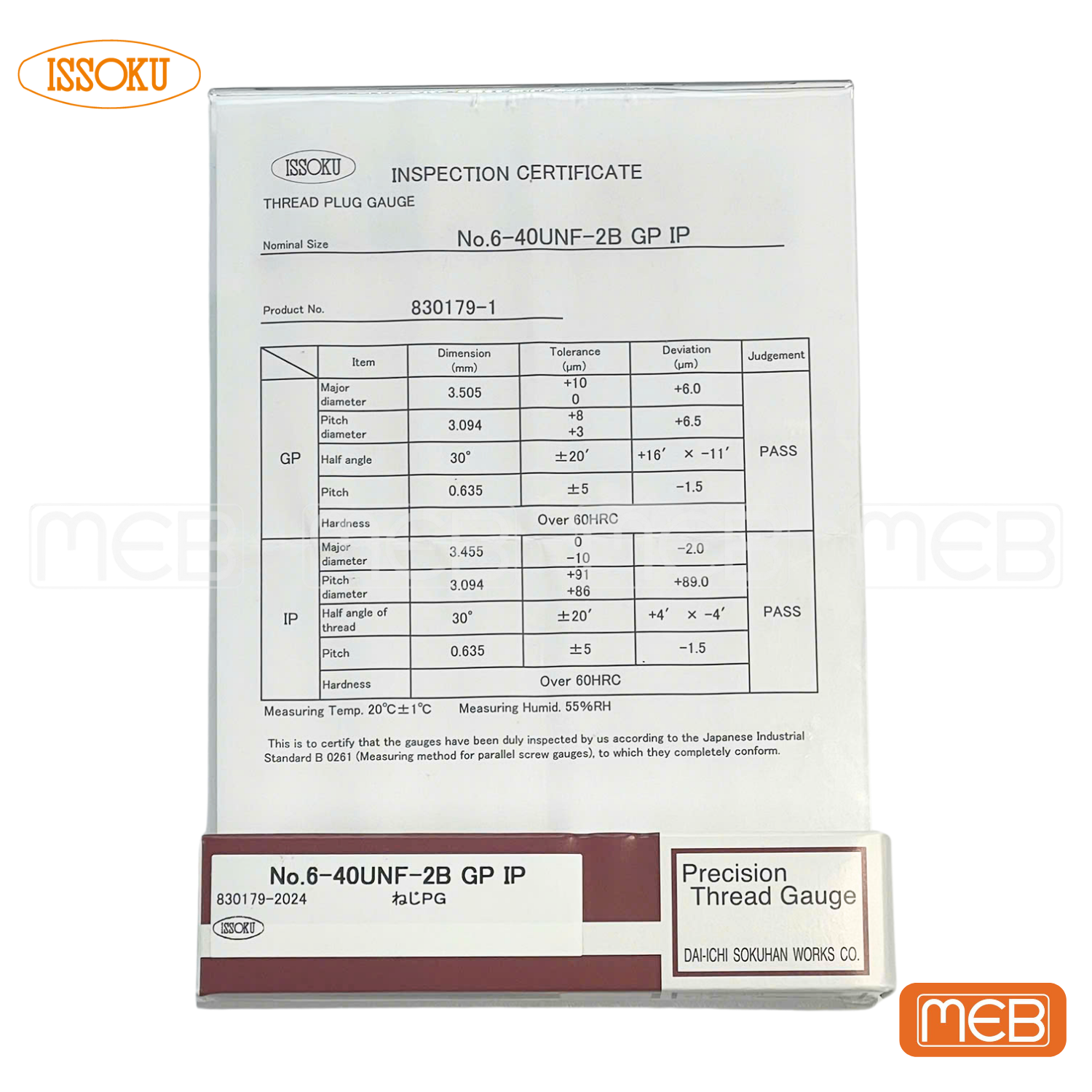 No.6-40UNF-2B.Cer.png Giấy chứng nhận dưỡng kiểm ren ISSOKU